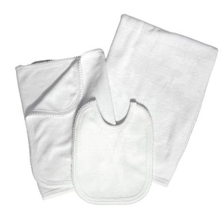 White Baby Blanket, Bib, & Towel Set