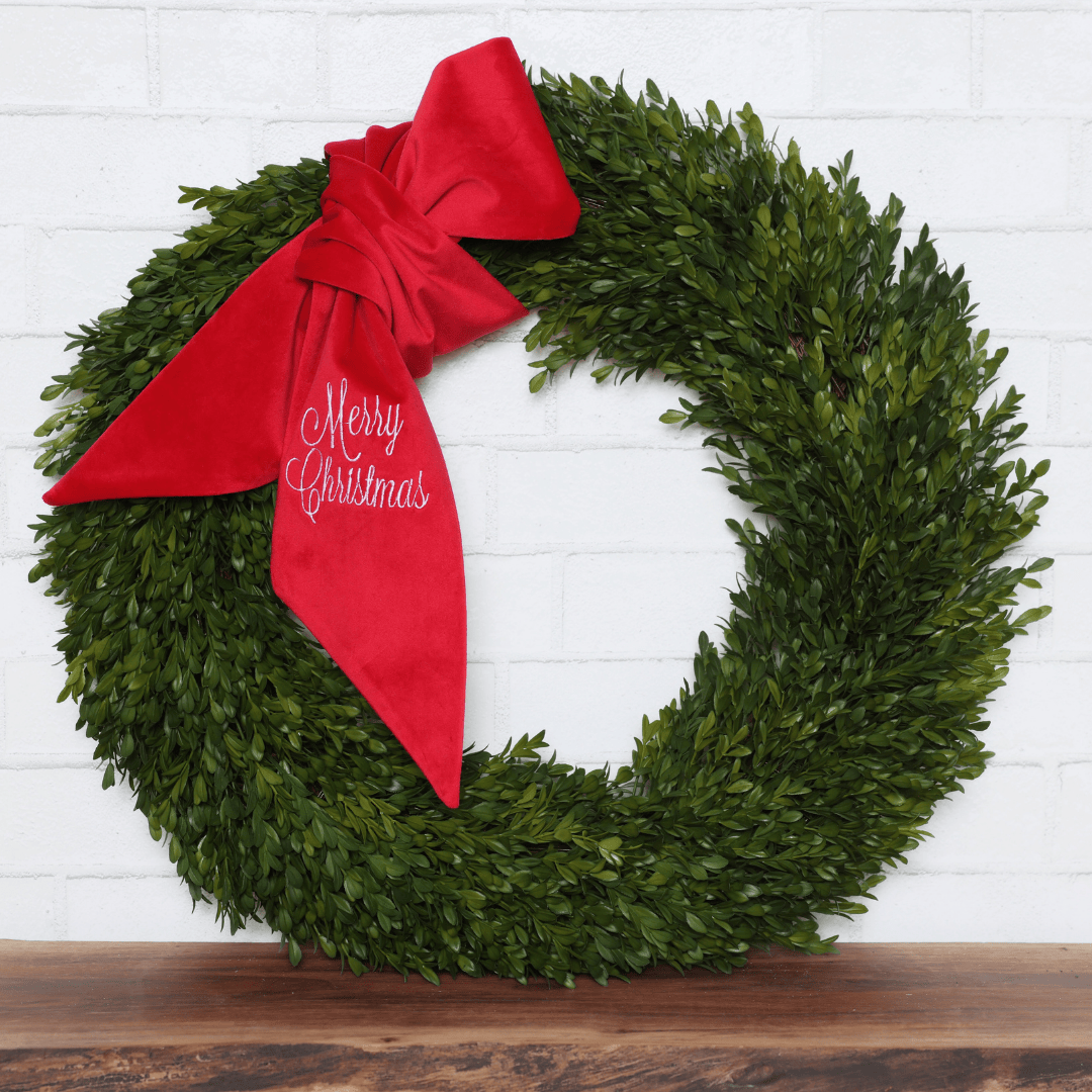 Preserved Boxwood and Arte Italica Merry Christmas Wreath